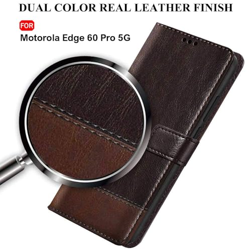 Image of TheGiftKart Flip Back Cover Case for Motorola Moto Edge 60 Pro 5G | Dual-Color Leather Finish | Inbuilt Stand & Pockets | Wallet Style Flip Cover for Moto Edge 60 Pro 5G (Faux Leather, Coffee & Brown)