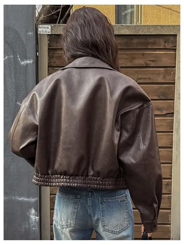 Women's Y2K Faux Leather Jacket Zip Up Crop Bomber Jacket Going Out Motor Bike Motorcycle Coat Streetwear with Pocket2