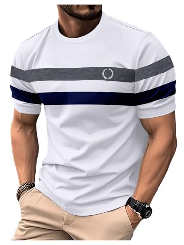 Men's Color Block Short Sleeve Tee Shirts Casual Crewneck T Shirt Trendy Summer Tops