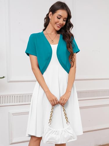 Image of Heymoments Women's Short Sleeve Bolero Shrugs Lightweight V-Neck Open Front Cropped Cardigan (S-2XL)