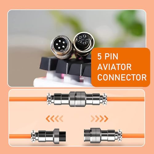 Image of C04 2 in 1 Custom Coiled USB C Cable for Gaming Keyboard-Detachable Double Sleeve Spiral Cable with 5 Pin Aviator Connector for PS4,Xbox-USB A To Type C&Type C To Type C(1.62+3.28inch)-Orange