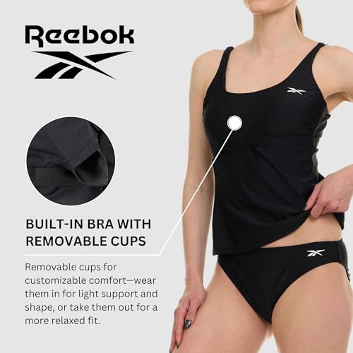 Reebok Tankini Swimsuits for Women 2025, Two Piece Swim Tank Top and Bottom Set, Athletic Womens Tankini Bathing Suits2