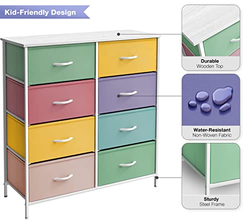 Sorbus Kids Dresser with 8 Drawers - Furniture Storage Chest Tower Unit for Bedroom, Hallway, Closet, Office Organization - Steel Frame, Wood Top, Tie-dye Fabric Bins (Pastel 1) - Image 5