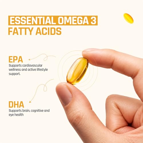 Image of NATURALTEIN Pro Strength Omega 3 Plus Fish Oil 1000mg with EPA 180mg & DHA 120mg | Enriched with Vitamin D3 & Vitamin E | Supports Heart, Brain, Skin, Eye & Joint Health | Heavy Metal Tested | 60 Softgels