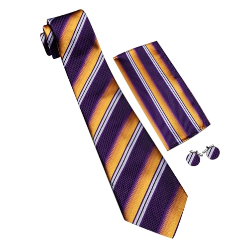 Image of Barry.Wang Mens Tie Set Plaid Check Neckties Formal Business Wedding Luxury Pocket Square Cufflinks