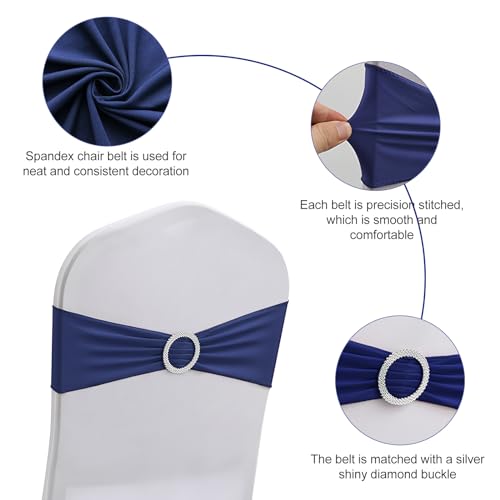 50 PCS Elastic Stretch Spandex Chair Covers Sashes Bands,Bows Sashes Chair Cover with Buckle for Wedding Party Ceremony Events for Folding Chairs Banquet Decorations Chair Decorations (Blue) - Image 2