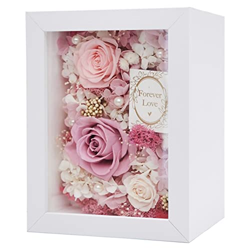 Image of Shadow Box Frame in White, Wooden Frame Box for Display Dried Flowers, Plant Specimen, Memory Photos, Memory, Wedding, Love, Medal, Bouquet, Trinket on Wall or Tabletop (4x6)