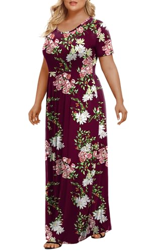 Image of LONGYUAN Women's Plus Size Maxi Dresses Summer Short Sleeve Casual Long Dress 2026 XL-6XL
