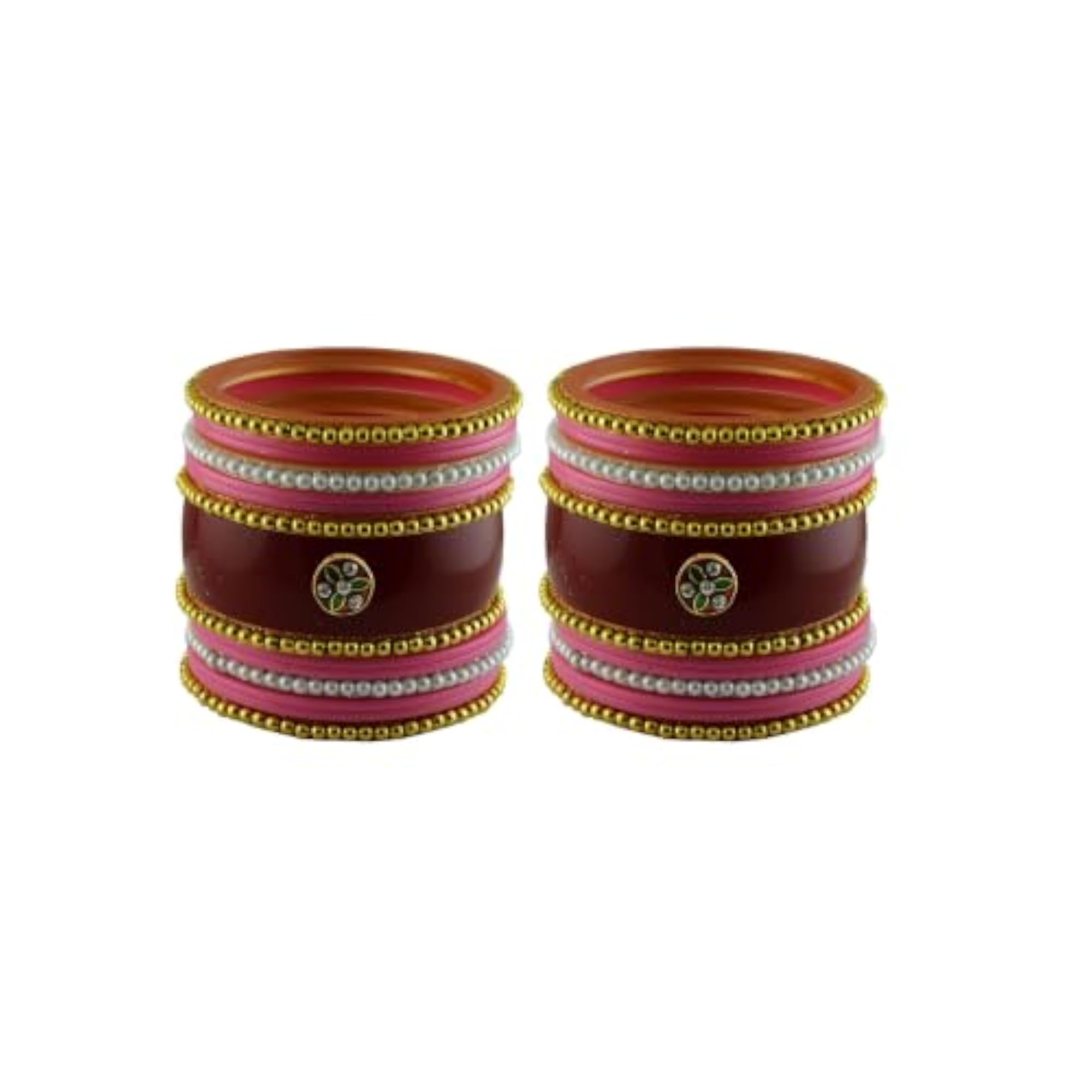 Women's Pink Acrylic Pack of 30 Moti Stud Bangles, Extra Large Size