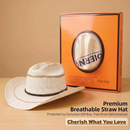 Image of Straw Cowboy Hat, Cattleman Crease 4.1 inch Wide Brim Western | Unisex design, shapeable wide brim, breathable cowgirl style, gift box included, 2 sizes