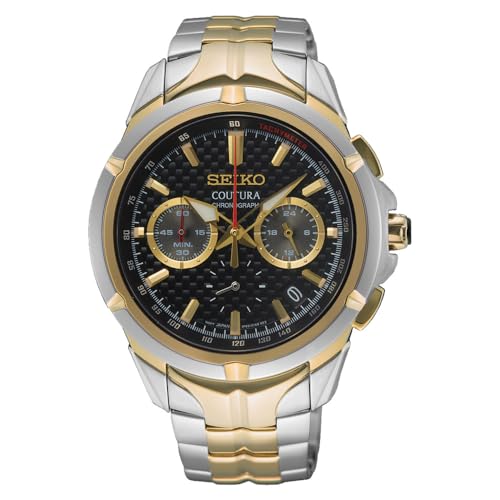 Image of SEIKO SSB434 Men's Coutura Chronograph Quartz Watch - Black Dial Two Tone Stainless Steel Band 100 Meters Water Resistant