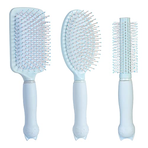 NUFR Beauty Hair Brush Set, Straight & Smooth Soft Touch Paddle Brush Round Brush and Detangling Brush,Great On Wet or Dry Hair Health and Massage Scalp ,Best Curly Hair Brushes for Women Men Kids(Blue Cat) NUFR Beauty Hair Brush Set, Straight & Smooth Soft Touch Paddle Brush Round Brush and Detangling Brush,Great On Wet or Dry Hair Health and Massage Scalp ,Best Curly Hair Brushes for Women Men Kids(Blue Cat)