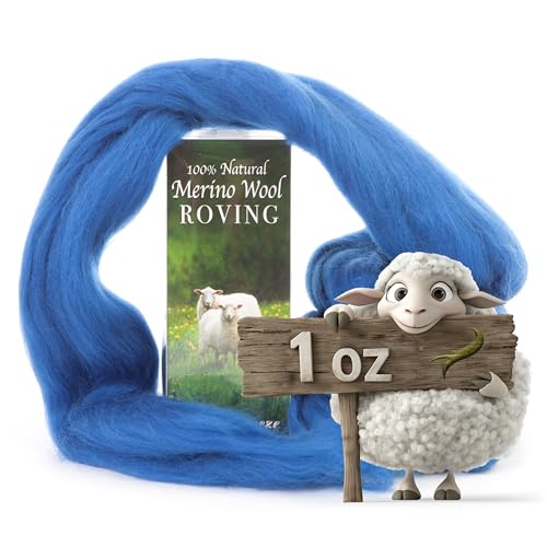Image of 100% Natural Merino Wool Roving - Premium Combed Top Merino Roving Wool - Tapestry, Spinning, Wet Felting & Needle Felting Supplies - 21.5 Micron - 1 oz - Nature & Ocean, Color Blue