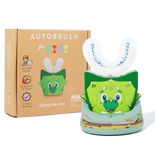 autobrush Kids Electric Toothbrush Only ADA Accepted U-Shaped Toothbrush Clinically Proven Up to 5.1X Better Cleaning 30 Seconds Full-Mouth 360 Coverage LED Lights Music Ages 6-8 Dinosaur