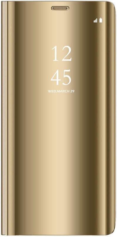 SkyTree Clear View Electroplate Mirror Protective Leather with Glass Flip Cover for iPhone 17 Pro Max – Gold