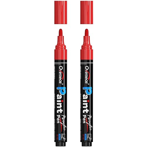 Overseas Red Paint Pens Paint Markers - Permanent Acrylic Markers 2 Pack Water Based Quick Dry Waterproof Marker Pen for Rock Wood Plastic Metal Canvas Glass Fabric Mugs. Medium Tip