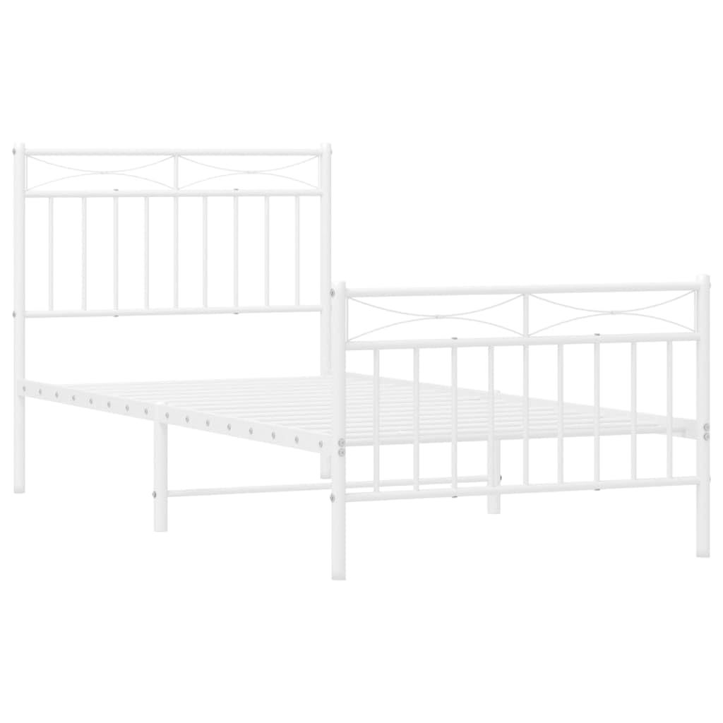 Telaio letto con testiera e pediera in metallo bianco 90 x 200 cm Struttura del letto dell'hotel Telaio per camera da letto Cornice da letto per soggiorno Adatto per camera da letto