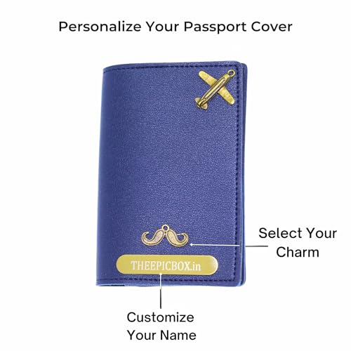 Image of Personalized Leather Passport Holder Cover | Custom Name & Charm | Sleek & Stylish Travel Wallet for Men & Women | Faux Leather Passport Cover | Unisex Travel Accessory (Blue)