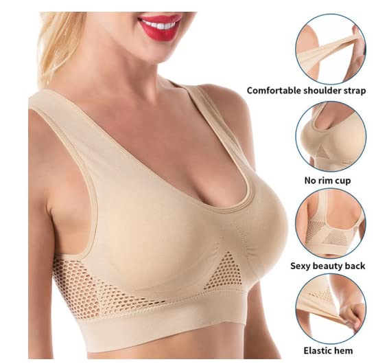 BROGBUS Polyamide Anti-Sweat Wire Free Non-Padded Sports Bras for Women Full Coverage Bra (X-Large Size, Cream Colour) 3