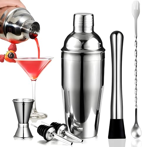 Retoo Cocktail Shaker Set 6 Stück Edelstahl Cocktail Mix 750ML Bar Tools Shaker Bar Zubehör Professionelles Cocktail Mixing Barware Set für Zuhause oder die Bar