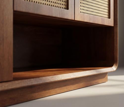 Image of Shoe Cabinet with Cane Detailing, Mango Wood, Solid Wooden Cane Shoe Rack Cabinet Storage with Shelf Storage for Entryway, Living Room, Balcony & Home (B-Hony)