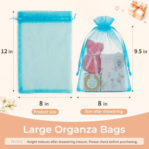 Image of Crweety 50PCS Organza Bags 8x12 Large Gift Bags Blue, Mesh Bag Drawstring Goodie Pouches for Sachet Jewelry Candy Party Favors, Sheer Gift Wrap Bag for Wedding Birthday Baby Bridal Shower Graduation