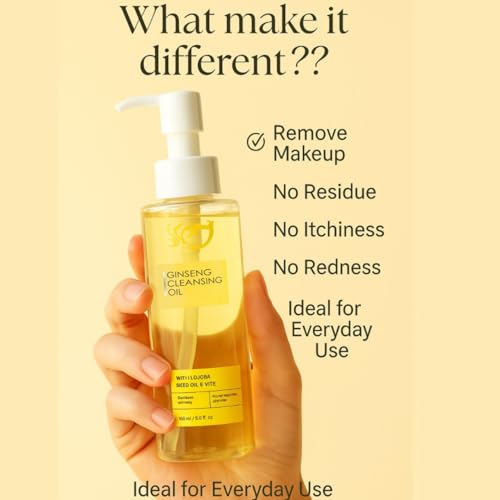 Image of Ginseng Cleansing Oil | Lightweight Makeup Remover with Ginseng Root Extract, Jojoba Oil & Vitamin E | Effectively Removes Waterproof Makeup & SPF | Helps Brighten & Moisturize Skin | Non-Comedogenic, Preservative & Fragrance Free | 100 ml (Pack of 1)