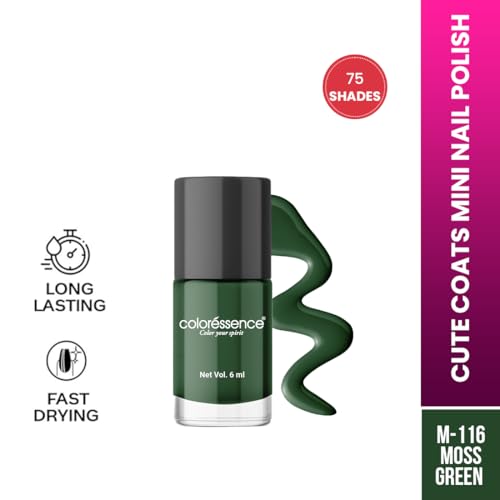 Image of Coloressence Cute Coats Long Lasting Glossy FinishNail Paint | Chip Resistant | Quick Dry | One Swipe Application | Toxin Free|Moss Green -6Ml