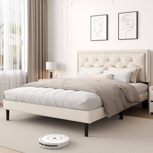 Photo 1 of (unknown if complete)(used) Full Size Platform Bed Frame with Upholstered Velvet Button Tufted Headboard