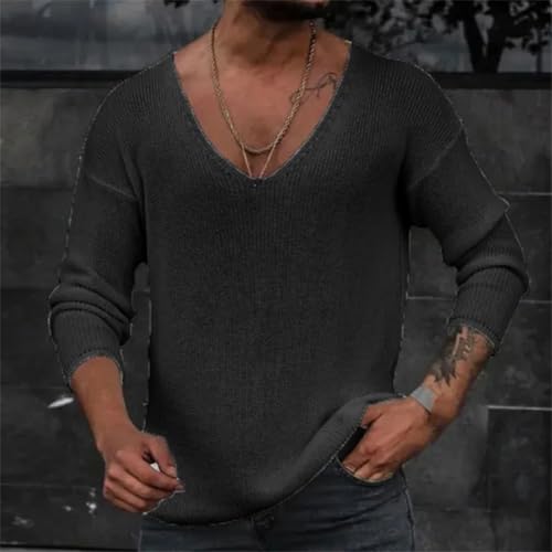 Men’s Spring Autumn V-Neck Knit Sweater Ribbed Bottoming Pullover Long Sleeve Slim Fit Lightweight Casual Top3
