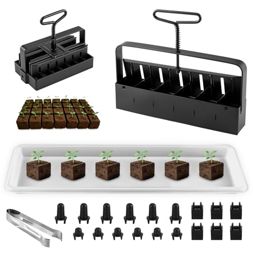 Soil Block Maker Bundle - Large 2" and Small 0.67" Handle Manual Soil Blocker 2 Inch with 3 Types of Seed Pins, Seedling Tray, Grow Tweezer - Seed Starter Tool for Garden Seedlings, Cuttings