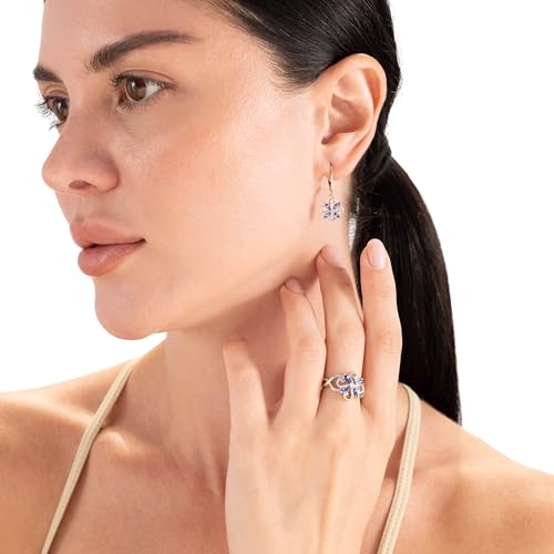 Silvershake Marquise Shape Gemstone White Gold Plated or Yellow Gold Plated 925 Sterling Silver Flower Victorian Style Leverback Dangle Earrings Jewelry for Wo3