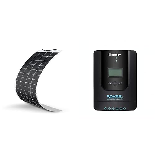 Renogy Solar Panel 200W 12V Lightweight Monocrystalline Semi-Flexible Bendable Mono Off-Grid Charger & Rover 40 Amp 12V/24V DC Input MPPT Solar Charge Controller
