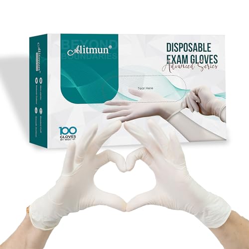 Image of Advanced Series Powder Free Latex Examination Gloves, Disposable Surgical Hand Gloves with Exceptional Grip and Durability, Medical usage & Multipurpose Gloves (Pack of 100) (Medium)