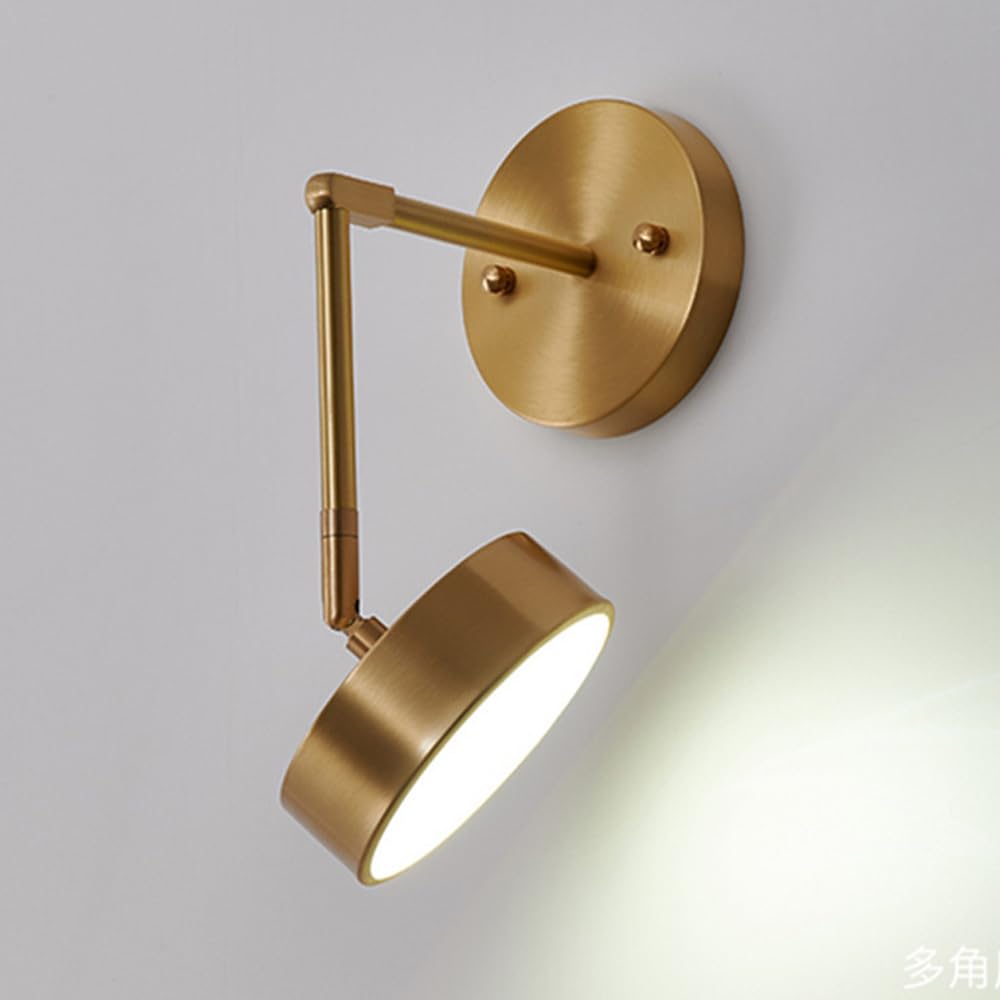 bracket light Moderna luce in ottone spazzolato a led a lettura LETTURA Regola lampada rotonda, 3000K/4000K/6000K regolabile, illuminazione da parete da letto da letto da letto in rame ruotabile da 12