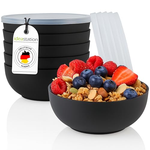 idea-station Müslischalen mit Deckel 6 Stück - 14 cm / 500 ml -...