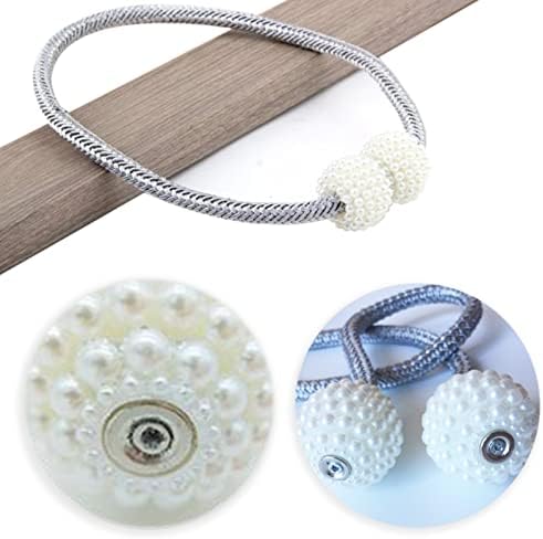 Curtain Tiebacks,Magnetic Curtain Tiebacks Pearl Ball Curtain Drapes Clips Rope Holdbacks for Home Office,2 Pieces (White)