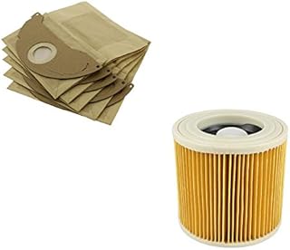 FIND A SPARE Filter Set Contains 5 Pack Paper Filter Bags & 1 Cartridge Hepa Filter For Kärcher 69043220 Wet and Dry A2000 A2099 WD2.000 WD2.499 Series Vacuum Cleaner