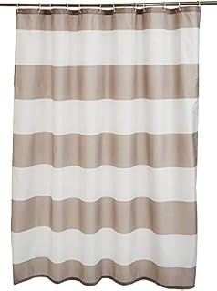 Amazon Basics Fabric Shower Curtain with Grommets and Hooks, Gray Stripe, 183 cm x 183cm