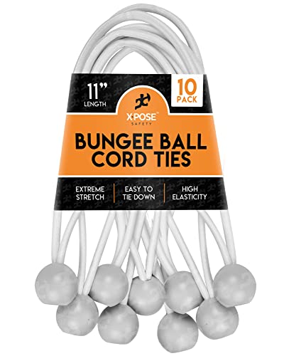 Xpose Safety Bungee Ball Cords 11" 10 Pack Heavy Duty White Stretch Rope with Ball Ties for...