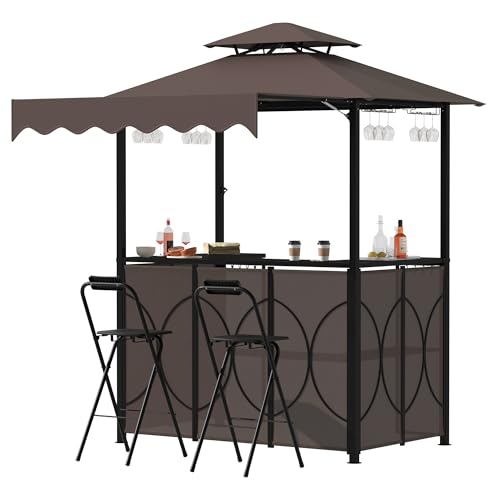 Double Tier Outdoor BBQ Gazebo with Side Awning