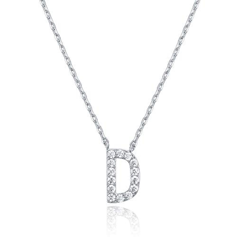 PAVOIPAVOI 14K White Gold Plated Cubic Zirconia Initial Necklace | Letter Dainty Necklaces for Women