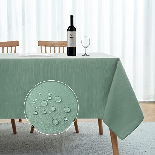 Softalker Jacquard Rectangle Tablecloth - Geometric Line Pattern Waterproof Damask Table Covers Stain Resistant Washable Polyester Table Cloths for Kitchen, Dining & Parties (60 x 84 inch,Teal Green)