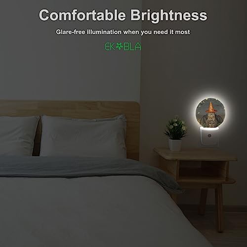 Image of EKOBLA Halloween Bat and Cat Night Light, Autumn Maple Leaf Night Lights Plug Into Wall with Auto Sensor for Home Decor