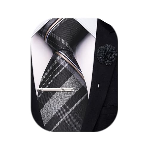 Image of Hi-Tie 63 inches Striped Paisley Extra Long Ties for Men Silk Necktie with Lapel Pin Tie Clip Big and Tall Men Formal Wedding