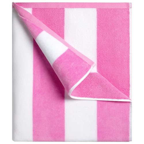 cabanana Large Oversized Beach Towel - 35 x 70 Inch Cotton Pool Towel Pink Striped Soft Cabana Swim Towel