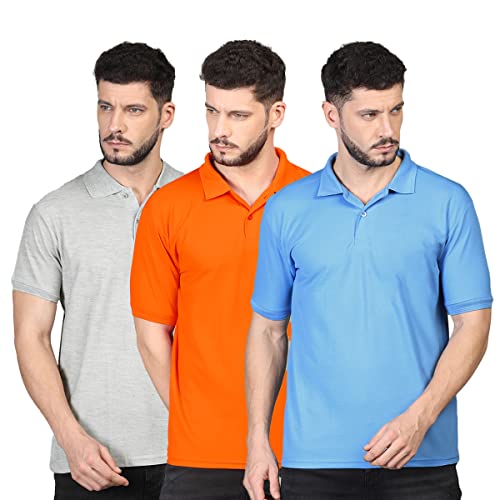 Image of INKKR Men's Casual Polo Neck Half Sleeve Solid T-Shirt (Pack-3)