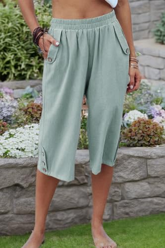 Image of Veatzaer Women's Elastic Waist 3 /4 Capri Harem Pants with Pockets Casual Loose Solid Yoga Trousers S-XXL
