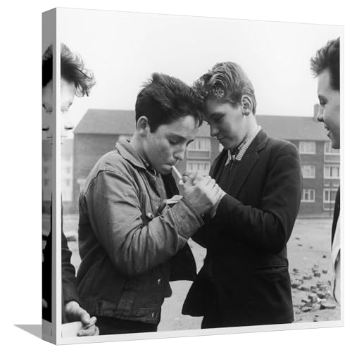 AllPosters Stretched Canvas Print Boys Smoking in a Liverpool Street by Henry Grant, 16x16