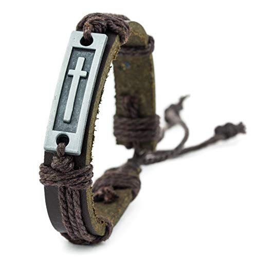 Cross Leather Bracelet for Men: Confirmation Gifts for Teenage Boy (Brown)